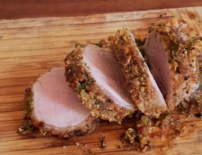 crusty coated pork eye fillet