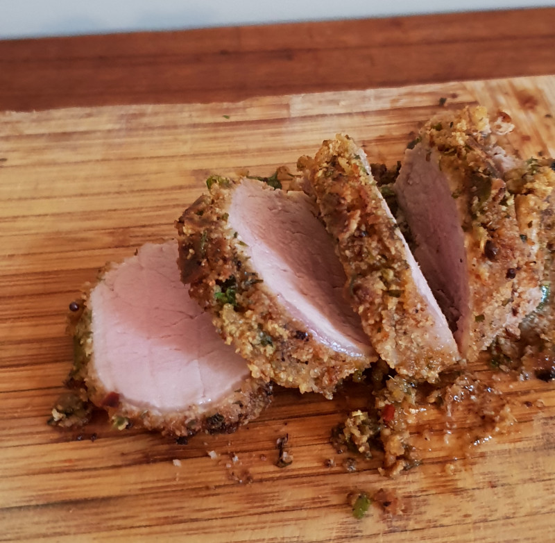 crusty coated pork eye fillet