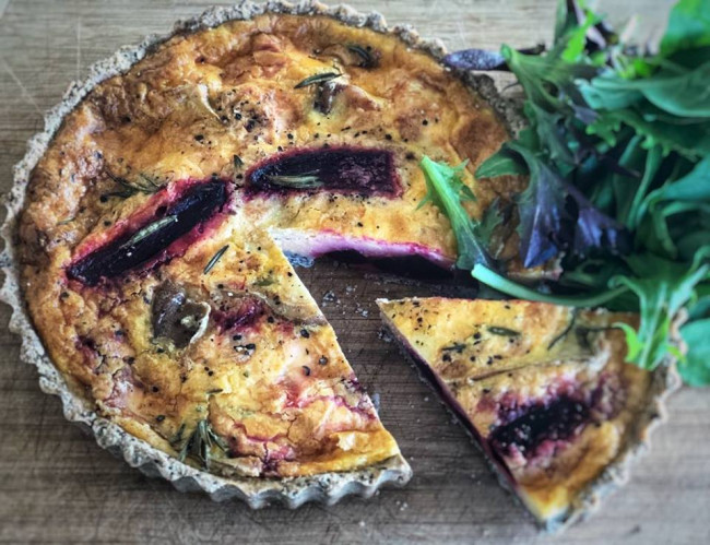 beetroot and smoked cheese tart