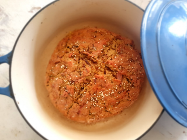 beetroot bacon soda bread loaf