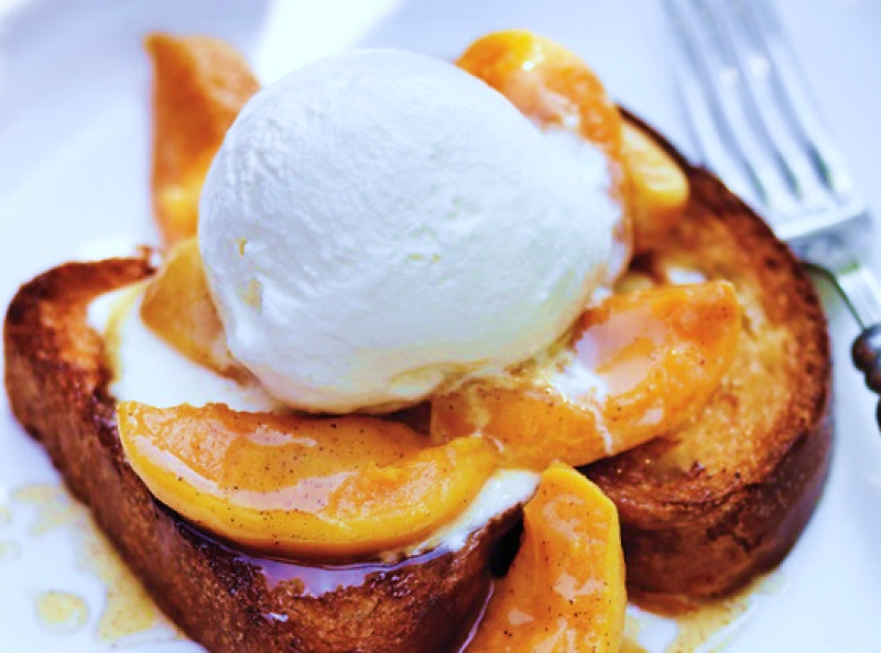 brown butter apricots on brioche with basil ice cream