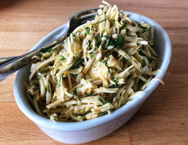 cabbage celeriac slaw with chilli mayo