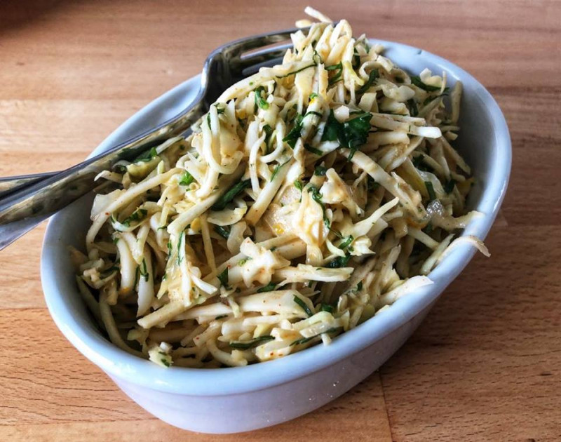 cabbage celeriac slaw with chilli mayo