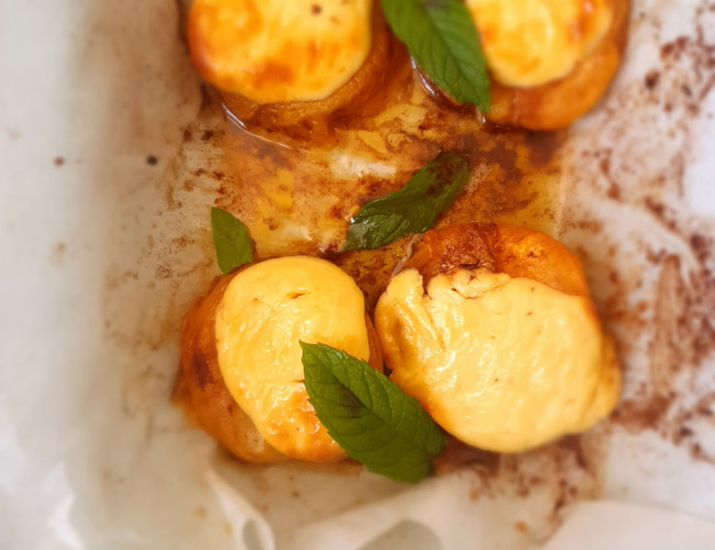 cheesecake filled apricots with mint