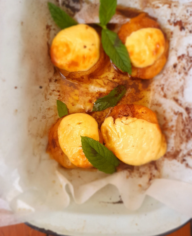 cheesecake filled apricots with mint