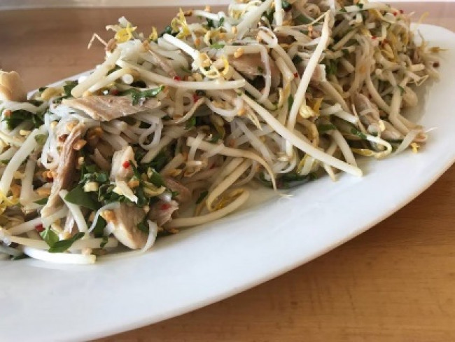 chicken rice noodle salad with lime chilli dressing