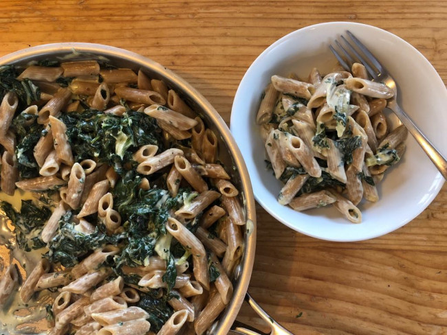 creamy silverbeet pasta