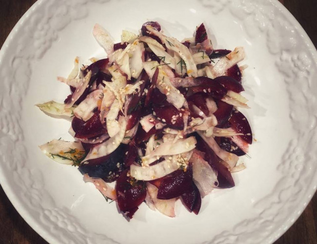 fennel and plum salad with orange and ginger dressing