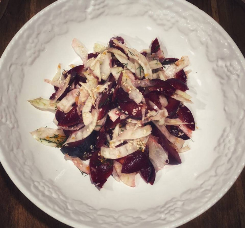 fennel and plum salad with orange and ginger dressing