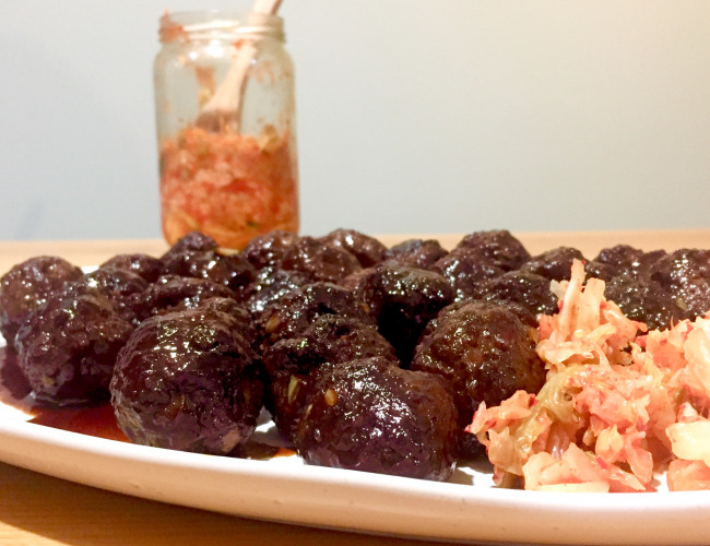 ginger beef meatballs with kimchi gf