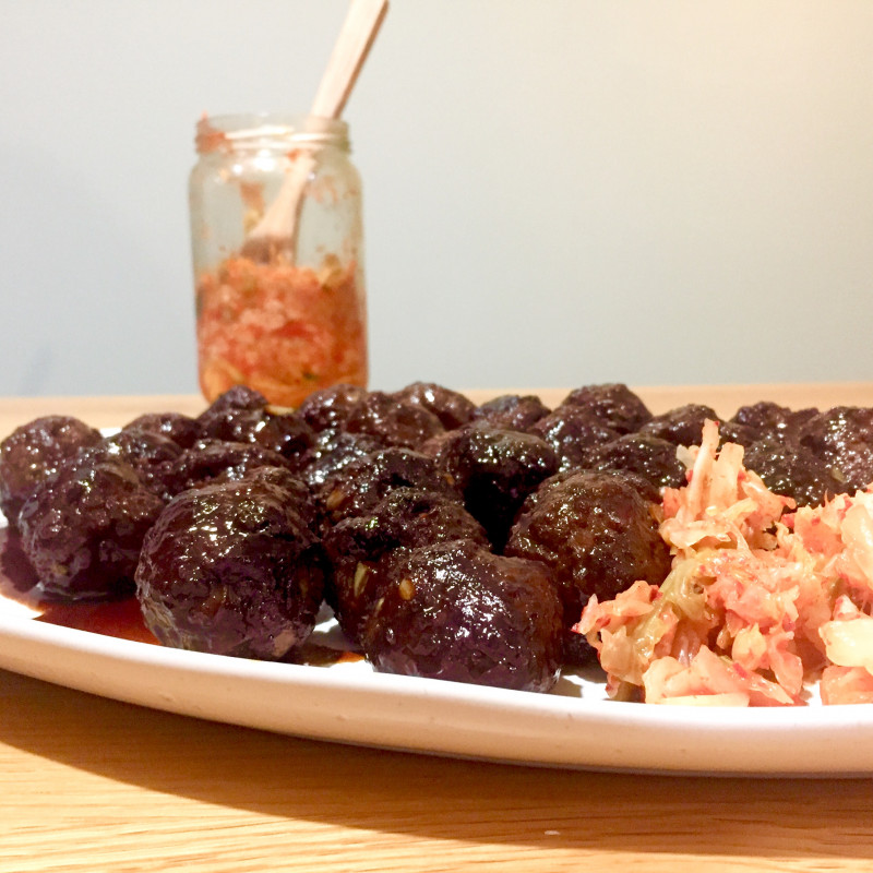 ginger beef meatballs with kimchi gf