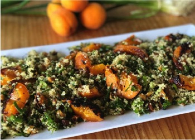 grilled apricot spring onion and quinoa salad