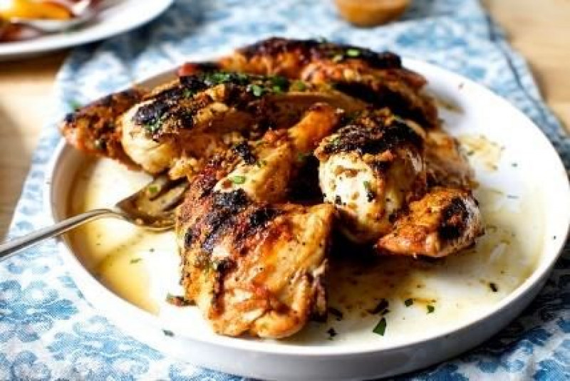 grilled chicken with port larder piri piri sauce and crushed potatoes