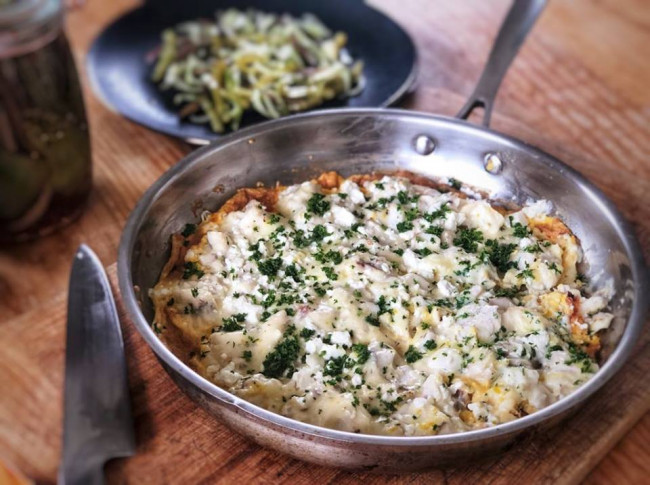 gurnard omelette with pickled bean and fennel salad