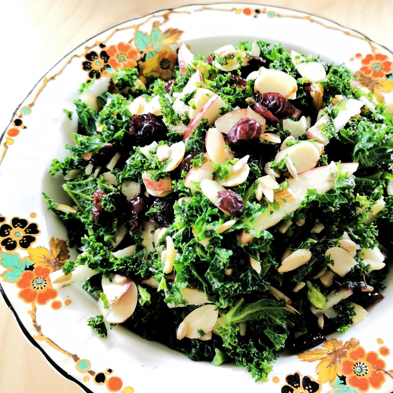 kale apple cranberry and almond slaw pic