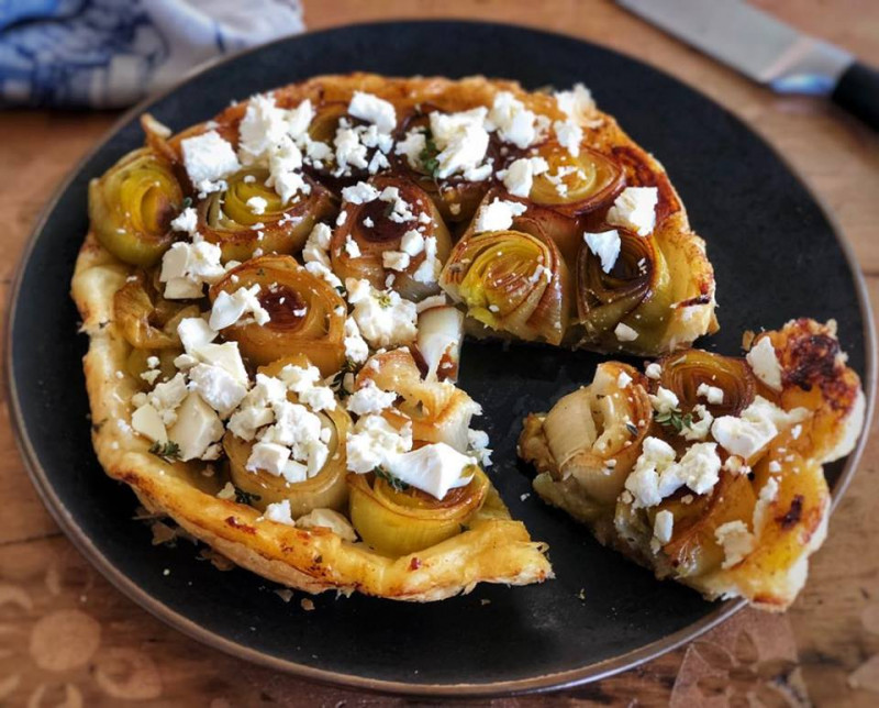 leek apple and feta tarte tatin