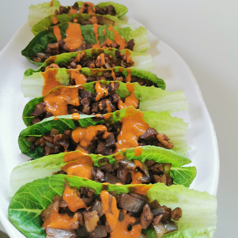 mushroom and walnut cos cups with chipotle sauce