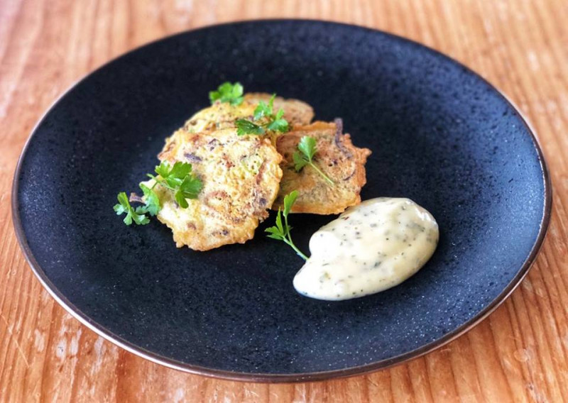 oyster mushroom fritters served with lemon and thyme aioli