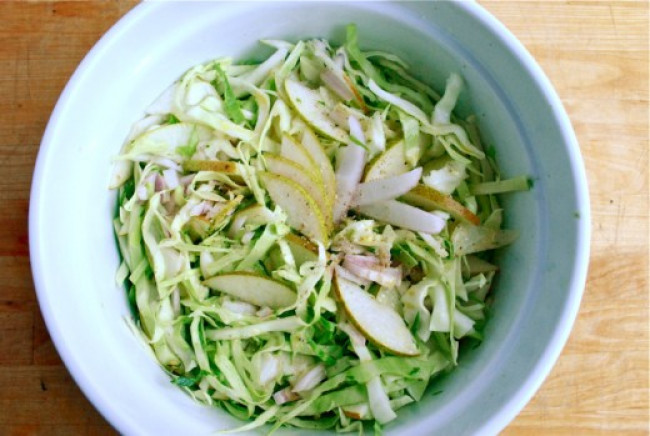 pear cabbage and blue cheese slaw