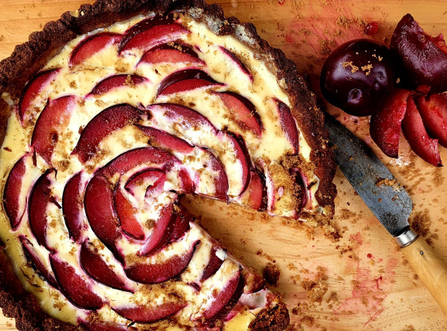 plum and feta tart