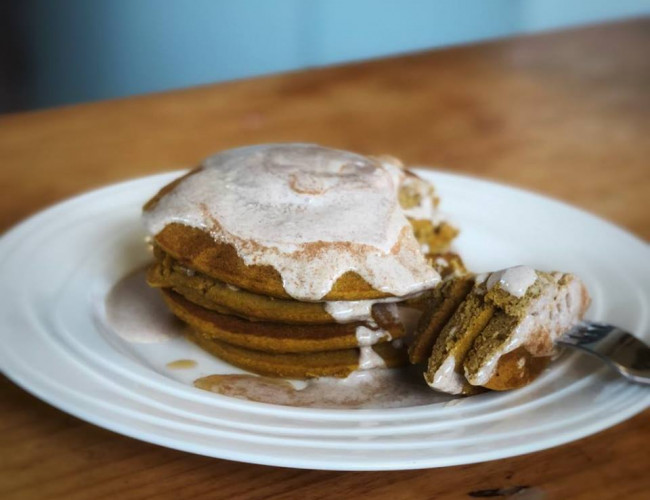 pumpkin pancakes with spiced maple yoghurt