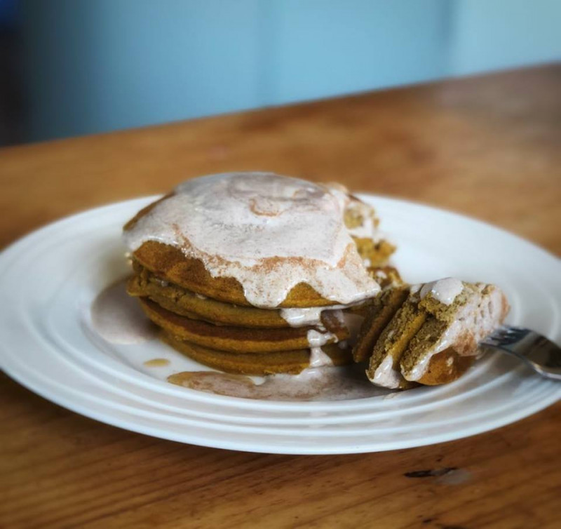 pumpkin pancakes with spiced maple yoghurt