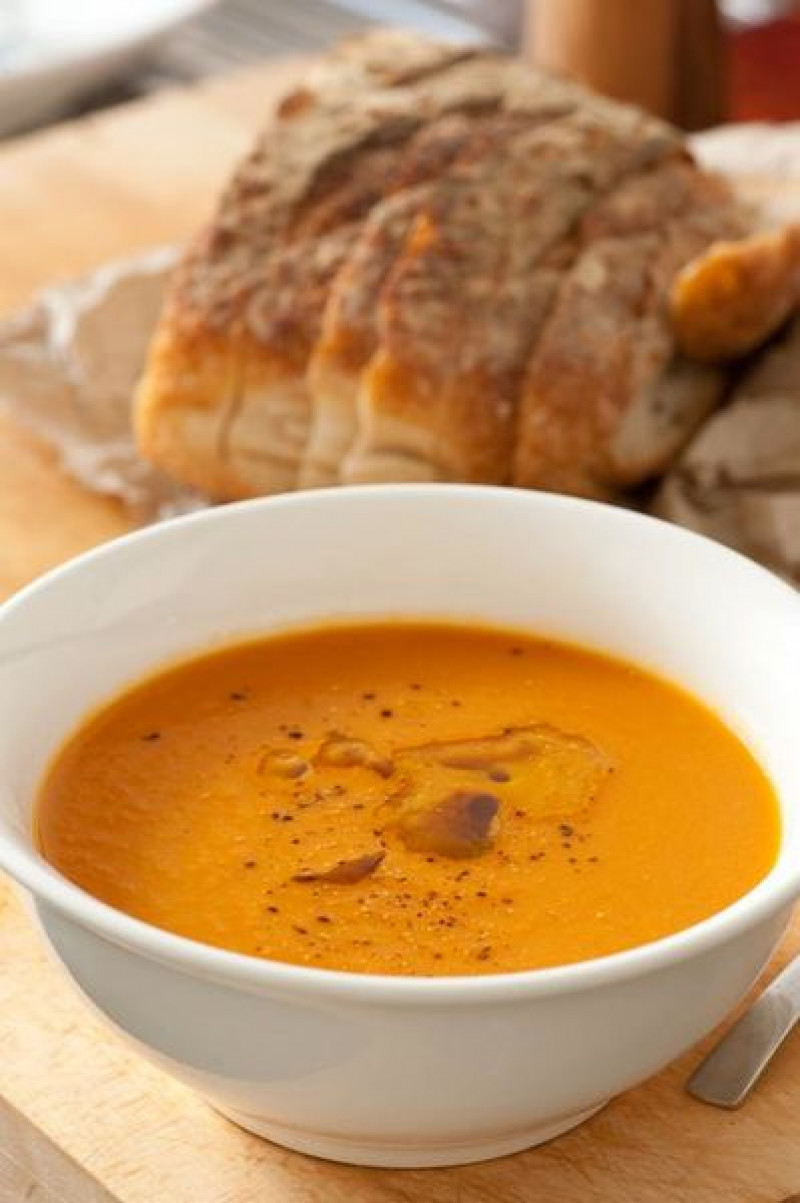 pumpkin soup with manuka smoked crumb