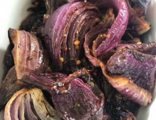 roasted red onions with balsamic and mustard glaze