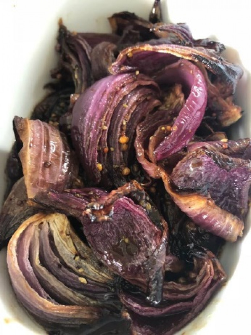 roasted red onions with balsamic and mustard glaze