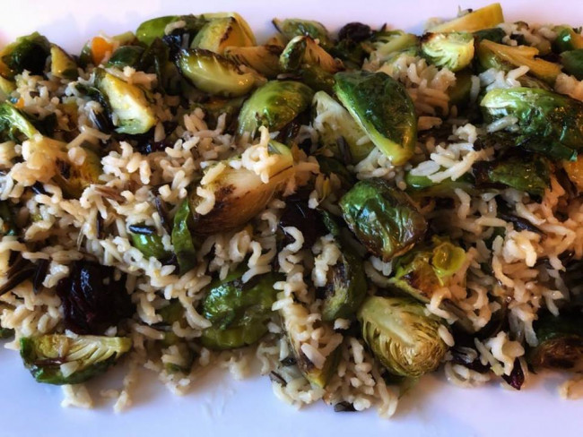 roasted sprouts with wild rice and cranberries