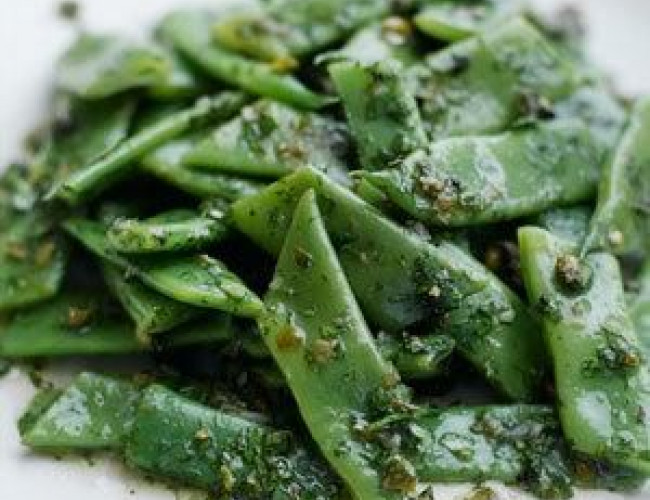 runner beans with a warm caper parsley and olive oil dressing