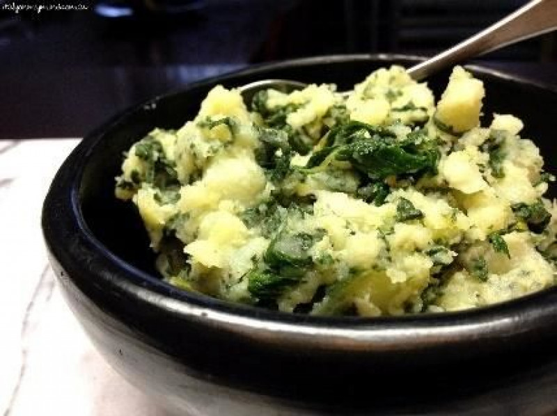 silver beet with smashed potatoes