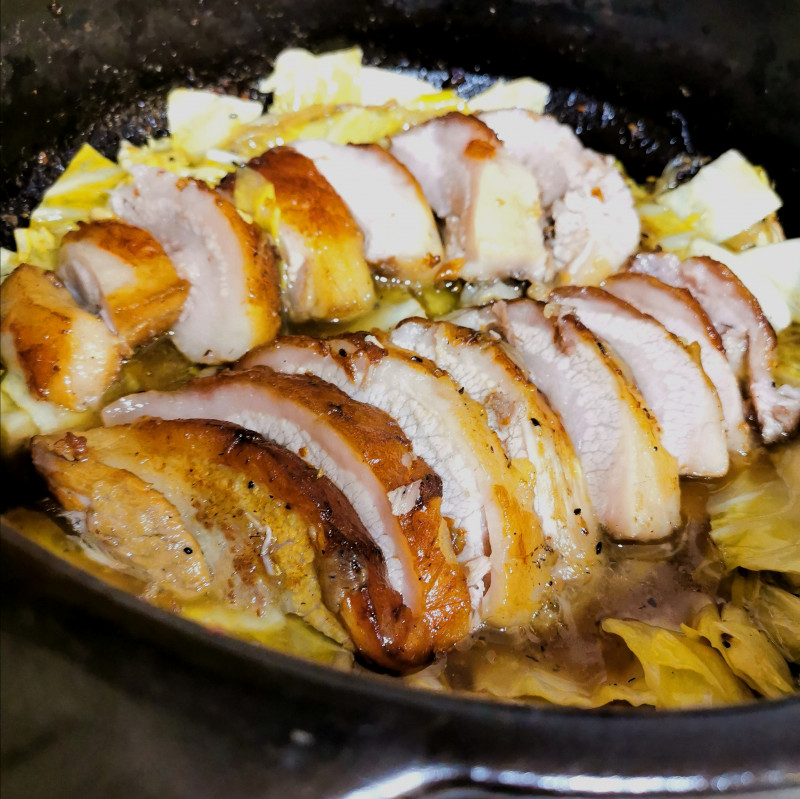 slow cooked pork cheeks braised cabbage