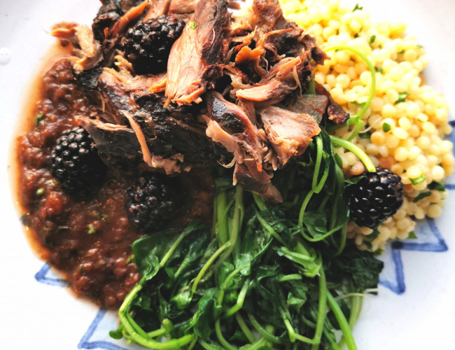 slowcooked beef neck with blackberries