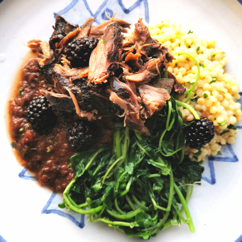 slowcooked beef neck with blackberries