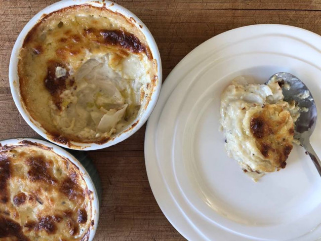 snowball turnip and blue cheese gratin