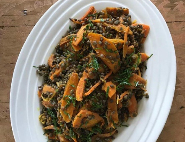 spicy roasted carrots and puy lentils