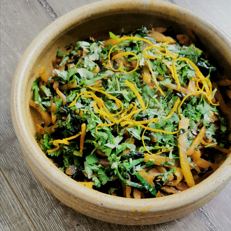 stir fried yams with spinach pic