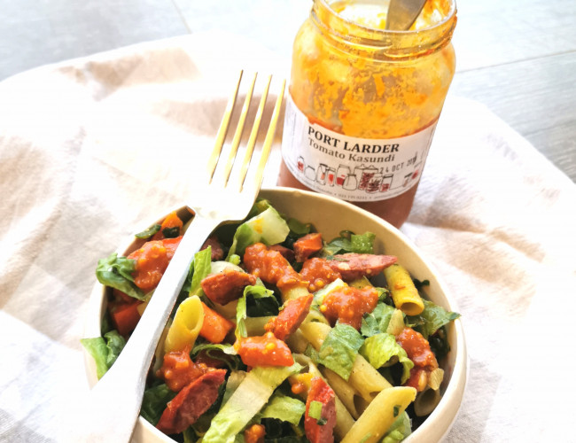 venison and horopito bierstick pasta salad with kasundi