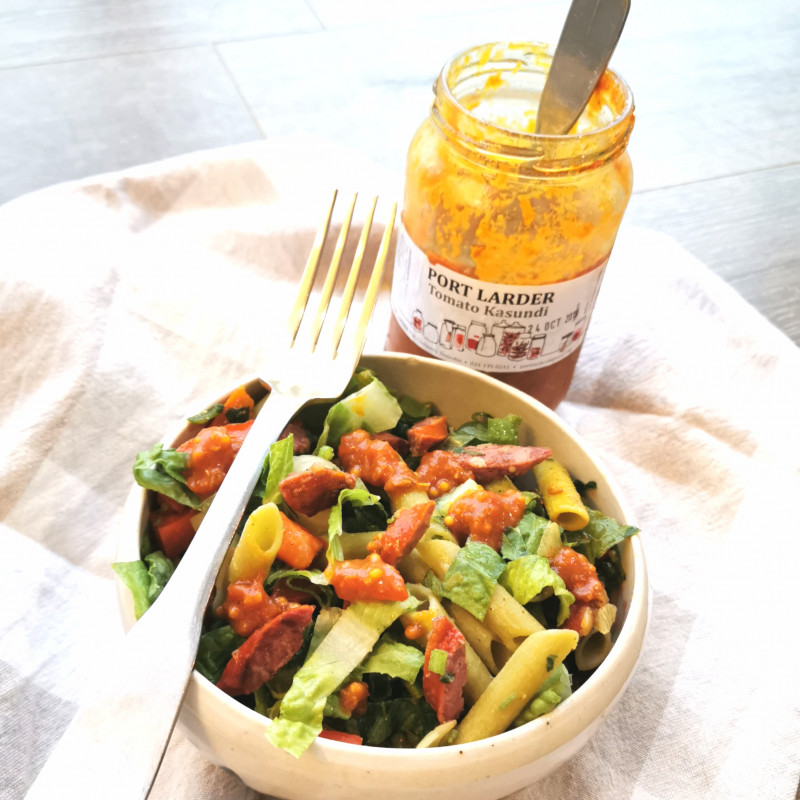 venison and horopito bierstick pasta salad with kasundi