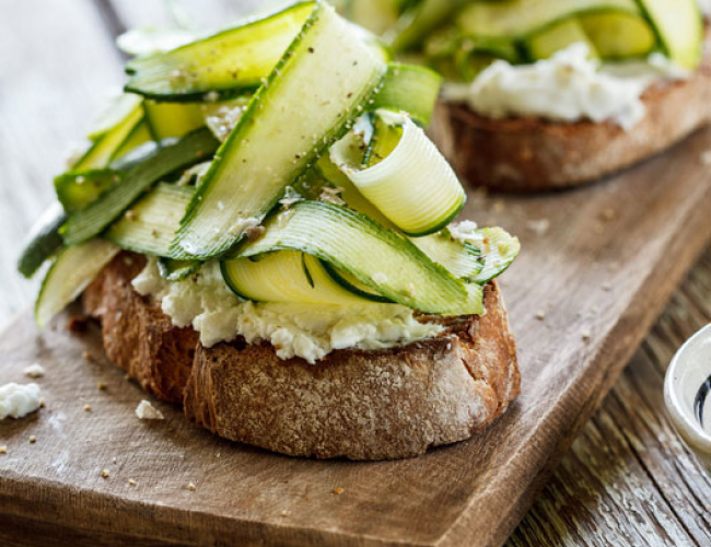 zucchini and broad bean salad on hussey laredo bagels