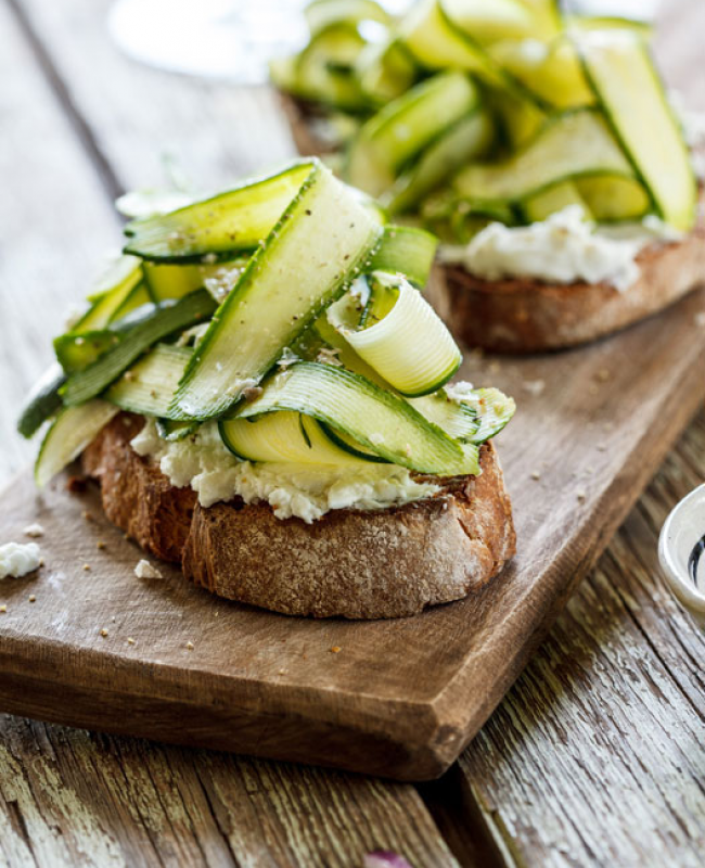 zucchini and broad bean salad on hussey laredo bagels