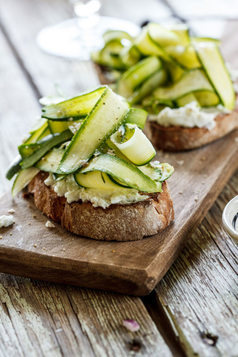 zucchini and broad bean salad on hussey laredo bagels