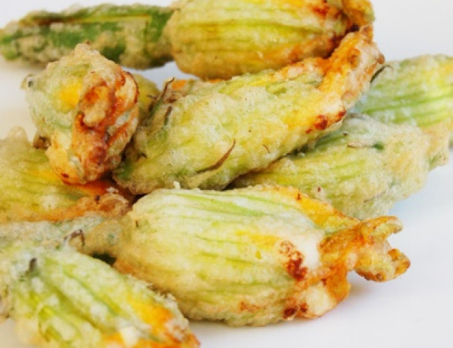 zucchini flowers stuffed with crab and fish