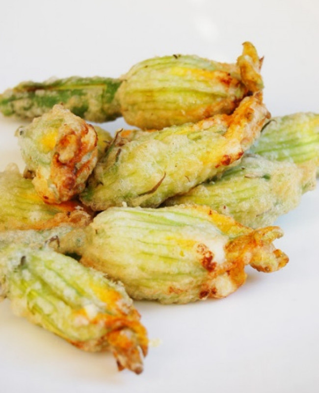 zucchini flowers stuffed with crab and fish